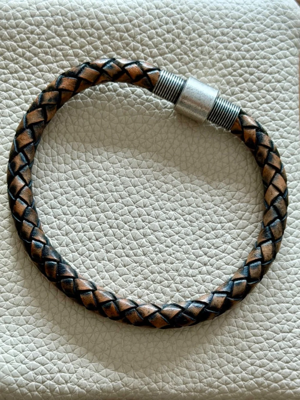 NEW Mens Bracelet Leather Braided 6mm Steel Magnetic Closure 8.5